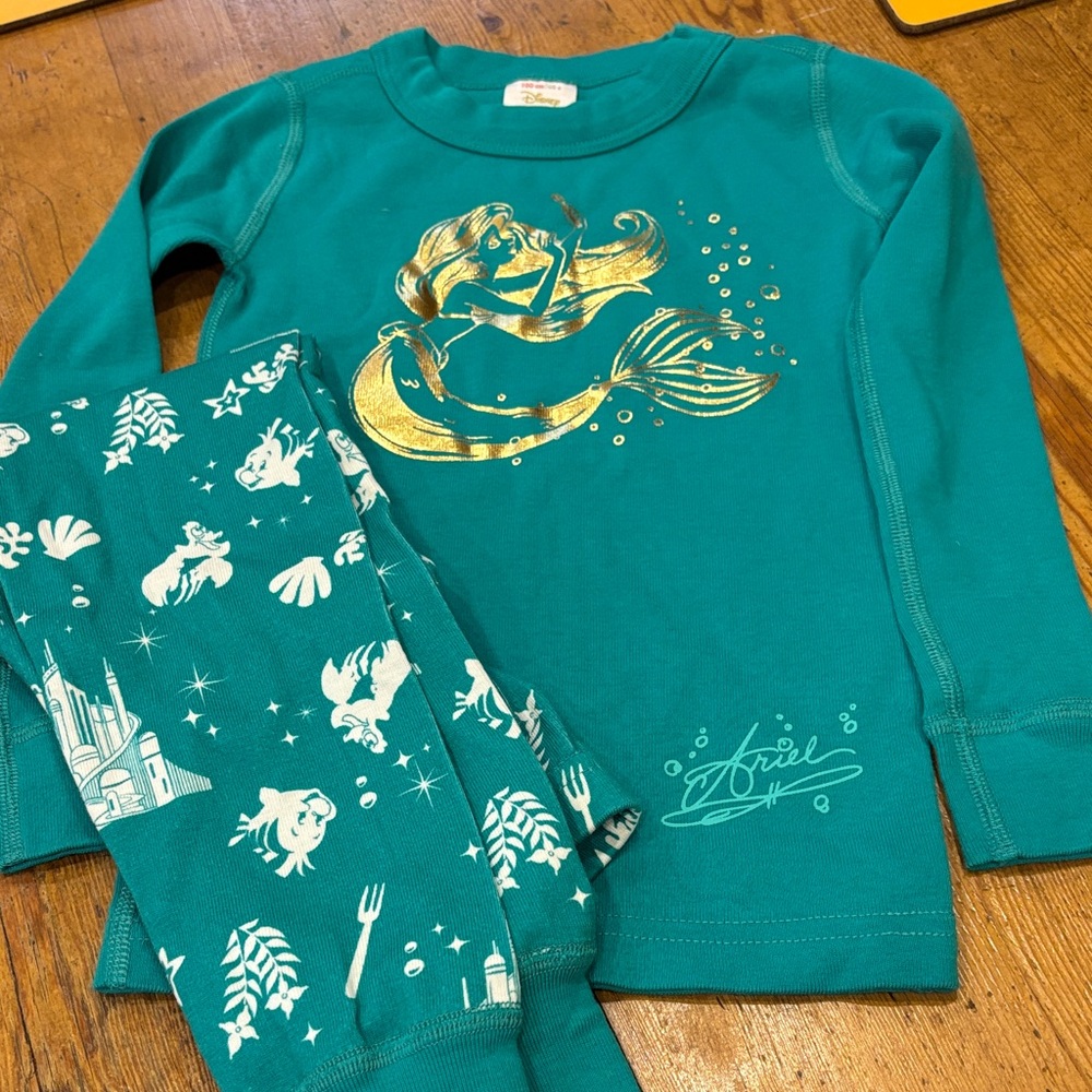 Hanna ‎ Andersson Disney Teal Ariel Pajama Set Size4 Organic Cotton